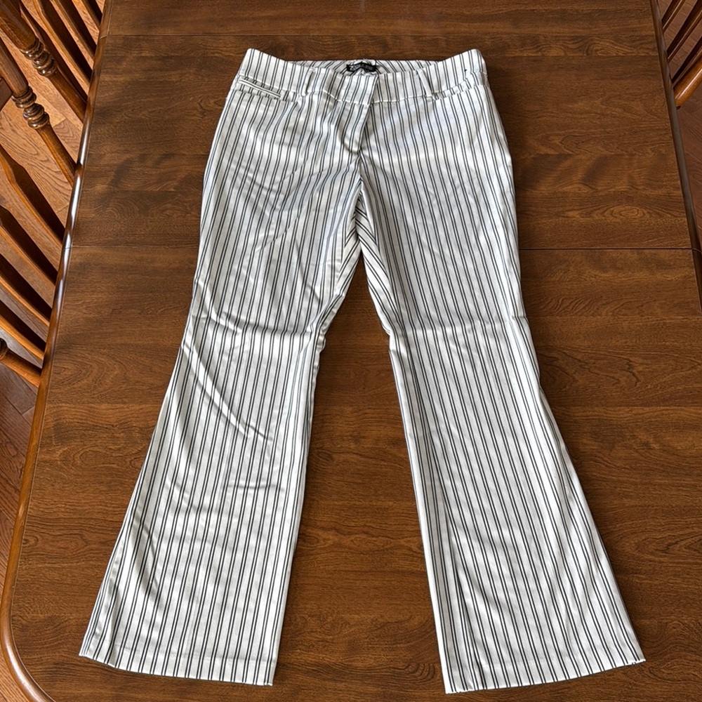 New York & Company Black and White Striped Flare Pants